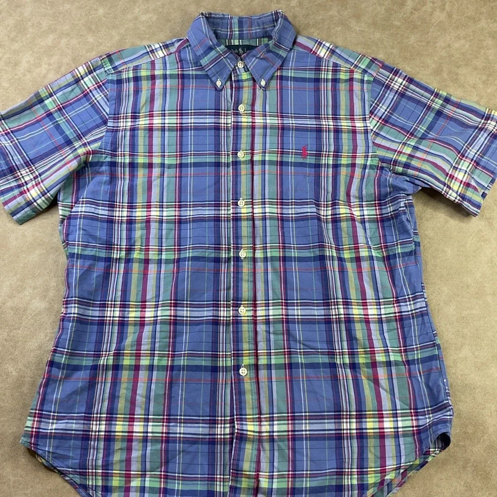 Polo Ralph Lauren Plaid Shirt Mens L Short Sleeve Button Down Classic Vintage